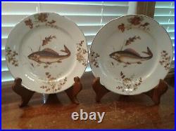 Vintage Hand Painted Austrian 10 Pc Fish Set 23 Platter And Nine 8 Diam Plates
