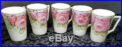 Vintage Hand Painted Floral Art Deco Nippon Cider Pitcher & 5 Cups Mugs Set