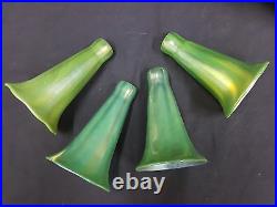 Vintage Lundberg Opalescent Fluted Green Lily Glass Lamp Shade Globes Set of 4