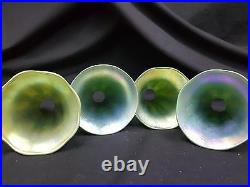 Vintage Lundberg Opalescent Fluted Green Lily Glass Lamp Shade Globes Set of 4