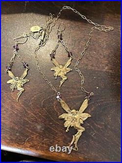 Vintage PIDDLY LINKS THREE PIECE SET Art Nouveau Fairy Necklace & Earrings