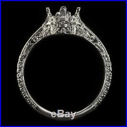 Vintage Platinum Engagement Ring Setting Art Nouveau Round Solitaire Engraved