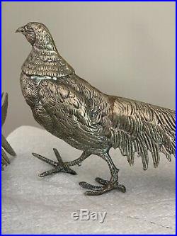 Vintage RING TAILED PHEASANT Silver Plate Oheasant Figurine SET Of 2 Male Female