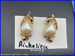 Vintage Richelieu signed Art Nouveau Revival Gilt Pearl Necklace Earrings Set