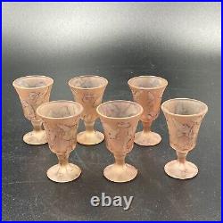 Vintage Rueven Art Nouveau Frosted Pink Satin Glass Cordials Set of 6