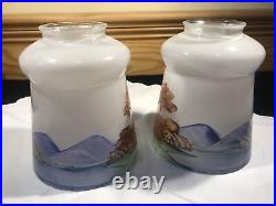 Vintage Set of 2 Matching Shades Art Nouveau Mountains Frosted Reverse painted