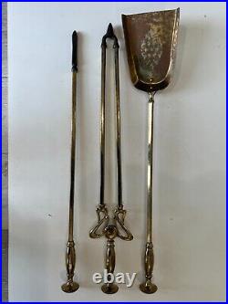 Vintage Set of 3 Brass Art Nouveau Style Fireplace Tools Set, 26 1/4 Tall