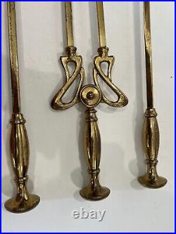 Vintage Set of 3 Brass Art Nouveau Style Fireplace Tools Set, 26 1/4 Tall