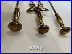 Vintage Set of 3 Brass Art Nouveau Style Fireplace Tools Set, 26 1/4 Tall