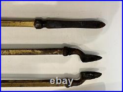 Vintage Set of 3 Brass Art Nouveau Style Fireplace Tools Set, 26 1/4 Tall