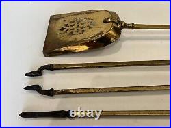 Vintage Set of 3 Brass Art Nouveau Style Fireplace Tools Set, 26 1/4 Tall