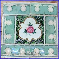 Vintage Set of Rose Flower & 6 Border Design Art Nouveau Majolica Tiles ENGLAND