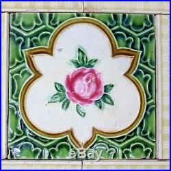 Vintage Set of Rose Flower & 6 Border Design Art Nouveau Majolica Tiles ENGLAND