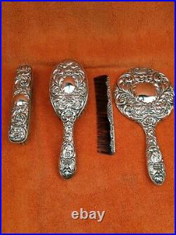 Vintage Sterling Silver Hallmarked Vanity Set, Brushes, Comb & Mirror 1982