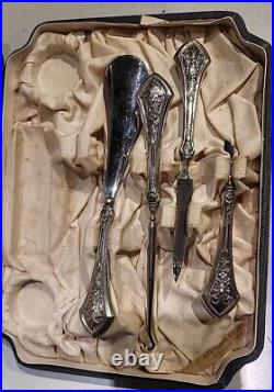 Vintage Sterling Silver Manicure Set Cased Art NOUVEAU Great Valentine Gift