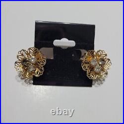 Vintage West Germany Faceted Art Nouveau Filigree Necklace & Earrings Set Gold