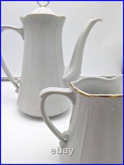 Vintage White Porcelain Espresso-Mocha Coffee Set for 6, Art Nouveau Chodziez