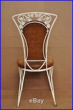 Vintage Wrought Iron Leaf Vine Patio Garden Dining Chairs Woodard Style Set of 4
