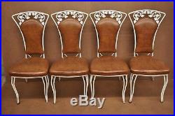 Vintage Wrought Iron Leaf Vine Patio Garden Dining Chairs Woodard Style Set of 4