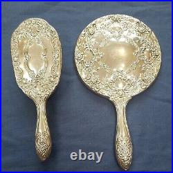 Vintage mirror & brush set art nouveau style ornate Dressing Table Set 2 Pieces