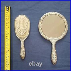 Vintage mirror & brush set art nouveau style ornate Dressing Table Set 2 Pieces