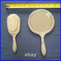 Vintage mirror & brush set art nouveau style ornate Dressing Table Set 2 Pieces