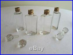 Vintage set gilt bronze & glass 4 bottles Perfume-Liquor Art Nouveau Unique