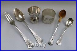 Vtg Alphonse Debain Art Nouveau French Solid Silver Christening Breakfast Set