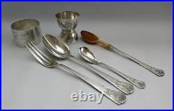 Vtg Alphonse Debain Art Nouveau French Solid Silver Christening Breakfast Set
