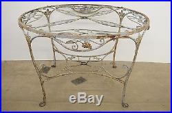 Vtg Art Nouveau 5 Pc Wrought Iron Patio Dining Set Round Table 4 Chair Salterini