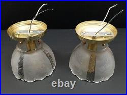 Vtg Art Nouveau Retro Ceiling Light Fixtures Pair Clear Frosted Glass