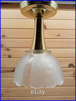 Vtg Art Nouveau Retro Ceiling Light Fixtures Pair Clear Frosted Glass