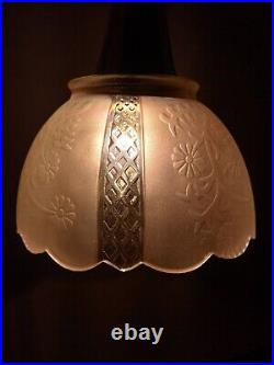 Vtg Art Nouveau Retro Ceiling Light Fixtures Pair Clear Frosted Glass