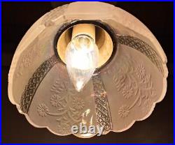 Vtg Art Nouveau Retro Ceiling Light Fixtures Pair Clear Frosted Glass