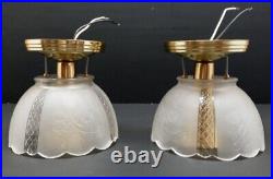 Vtg Art Nouveau Retro Ceiling Light Fixtures Pair Clear Frosted Glass