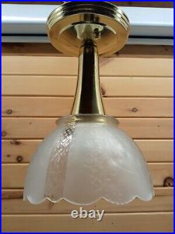 Vtg Art Nouveau Retro Ceiling Light Fixtures Pair Clear Frosted Glass