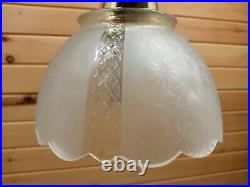 Vtg Art Nouveau Retro Ceiling Light Fixtures Pair Clear Frosted Glass