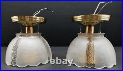 Vtg Art Nouveau Retro Ceiling Light Fixtures Pair Clear Frosted Glass