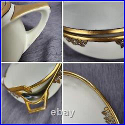 Vtg China Set Hand-Painted 62 Piece Dinnerware Art Nouveau Gold White 12 Service