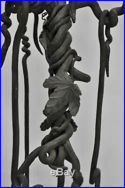Vtg Mid Century Art Nouveau Tree Vine Bronze Wrought Iron Fireplace Tools Set