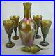 Vtg_S_Correia_Decanter_4_Sherry_Glasses_Iridescent_Amber_Pulled_Feather_Set_01_kpo