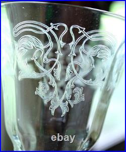 Vtg Set 6 MORGANTOWN Needle Etched ART NOUVEAU Optic Water Goblets Glasses 7 7/8