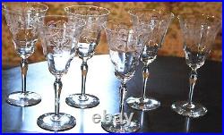 Vtg Set 6 MORGANTOWN Needle Etched ART NOUVEAU Optic Water Goblets Glasses 7 7/8