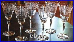 Vtg Set 6 MORGANTOWN Needle Etched ART NOUVEAU Optic Water Goblets Glasses 7 7/8