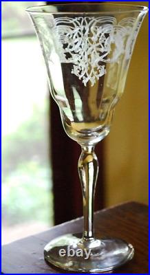 Vtg Set 6 MORGANTOWN Needle Etched ART NOUVEAU Optic Water Goblets Glasses 7 7/8