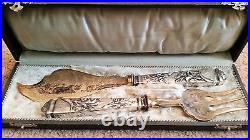 Vtg Sterling Silver Art Nouveau IRIS Flower Design FISH SERVING SET Fork & Knife