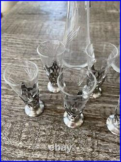 WMF Art Nouveau Liqueur Set vintage 2 decanter, cut crystal glasses
