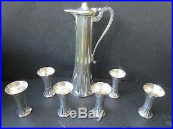 WMF Art Nouveau Silver Plate Liqueur Set Decanter & Six Metal Tumblers