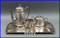 WMF German Art Nouveau Silver Plated 4 Piece Coffee Tea Set With Tray