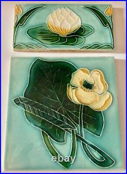 Waterlily Set of two Flower Art Nouveau Tile Jugendstil Carreau HEMIXEM Belgium